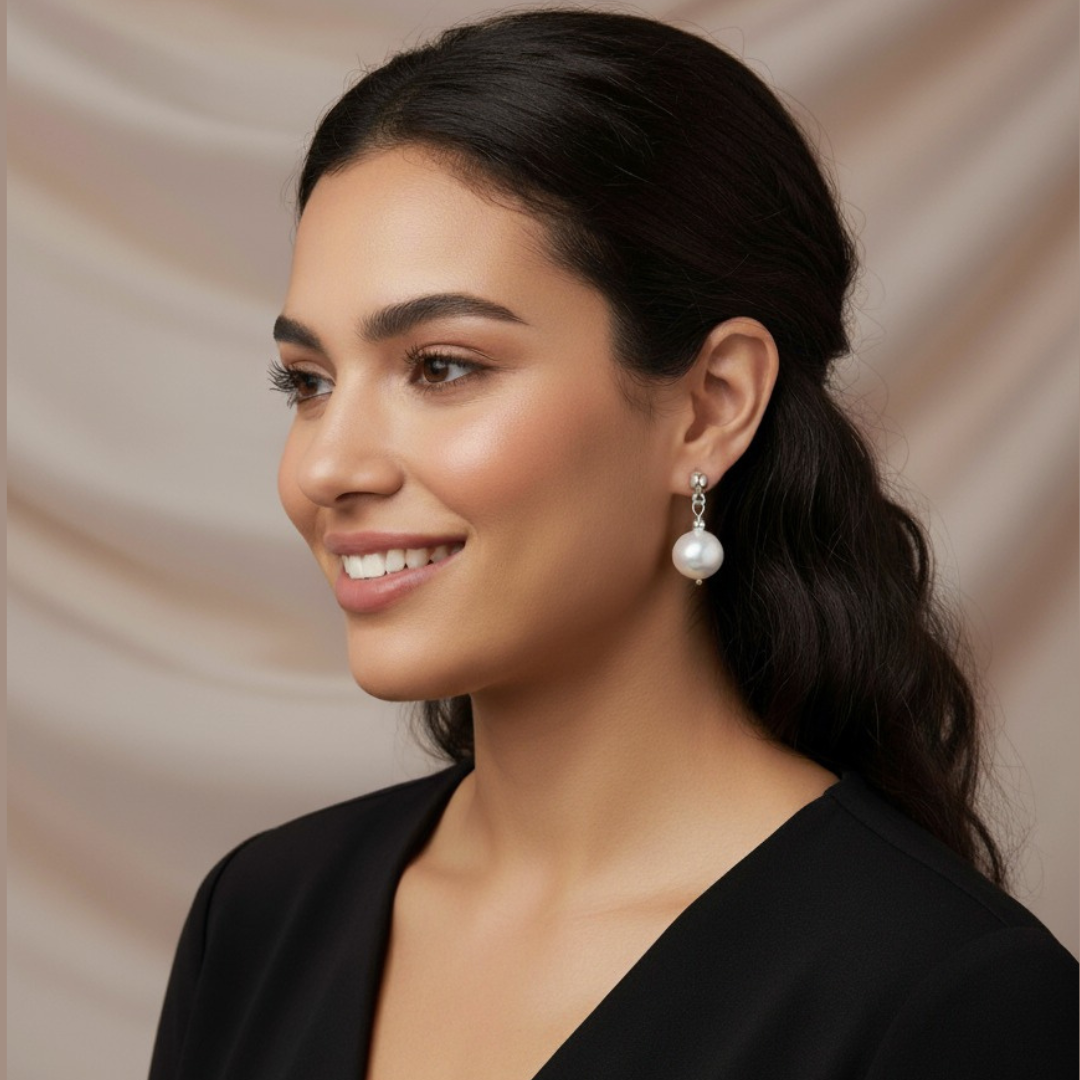 Aretes de Plata con Perla Blanca