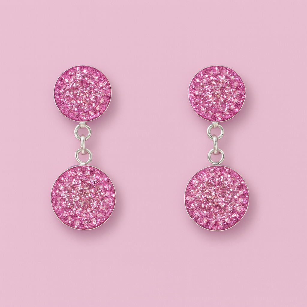 Aretes Doble Disco Rosa – Plata .925 Hecho en México