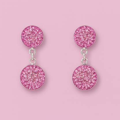 Aretes Doble Disco Rosa – Plata .925 Hecho en México