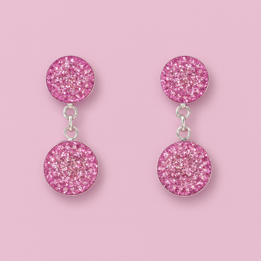 Aretes Doble Disco Rosa – Plata .925 Hecho en México