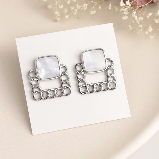 Aretes Madre Perla · Cadena Plata