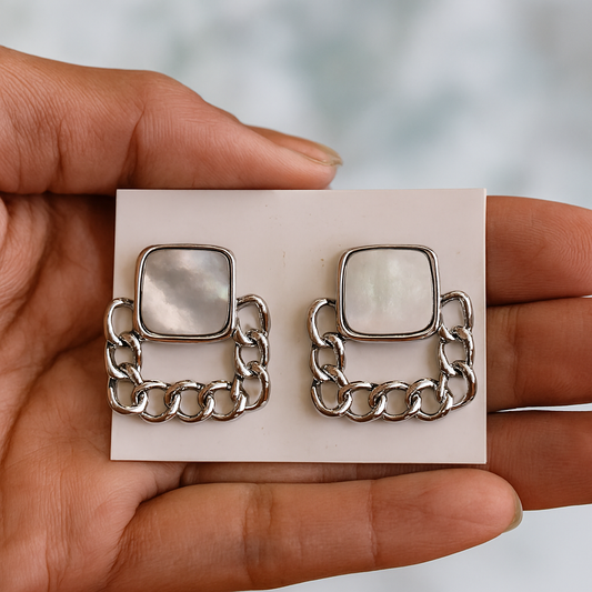 Aretes Madre Perla · Cadena Plata
