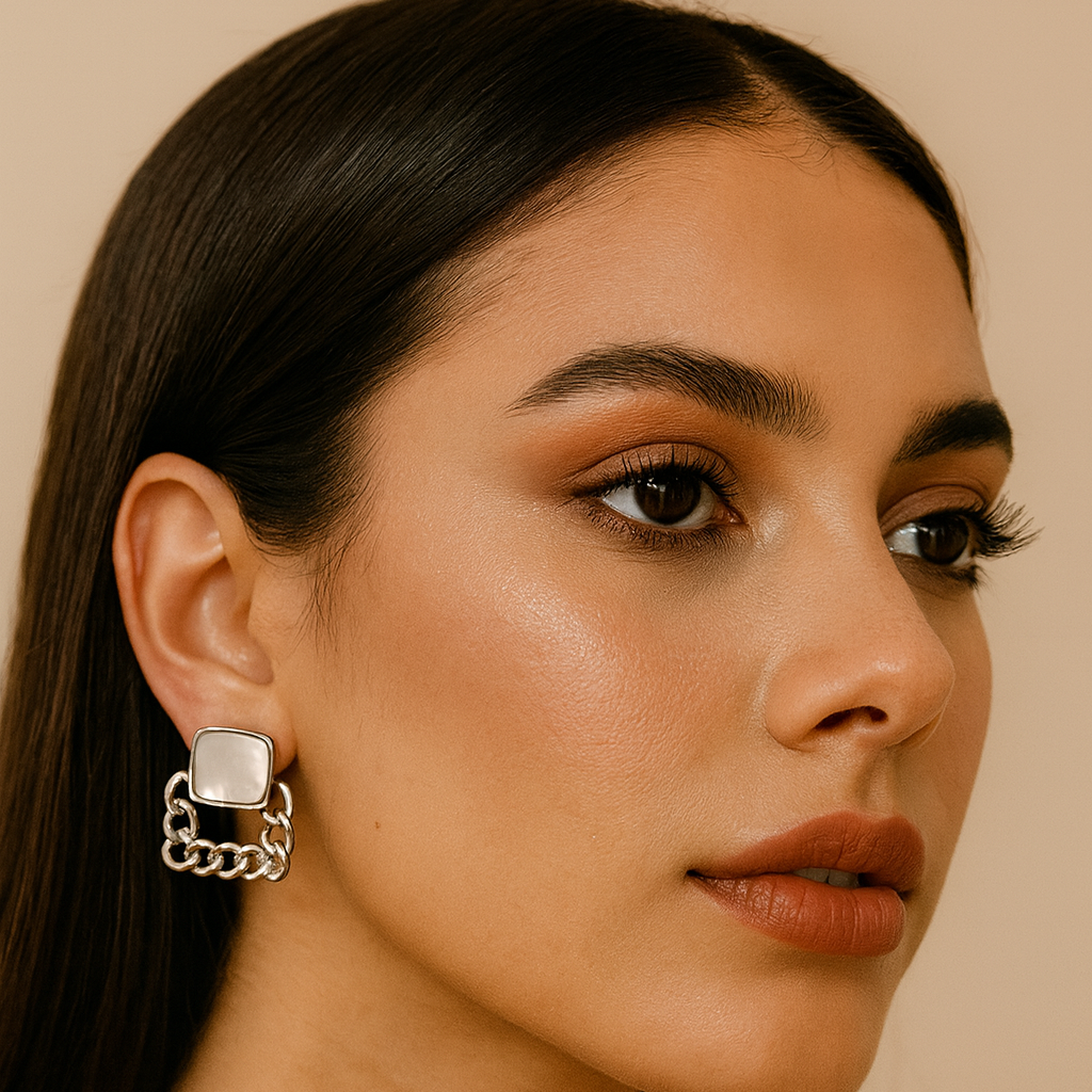 Aretes Madre Perla · Cadena Plata