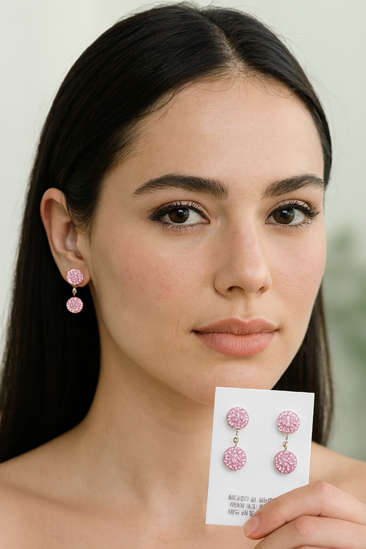 Aretes Doble Disco Rosa – Plata .925 Hecho en México