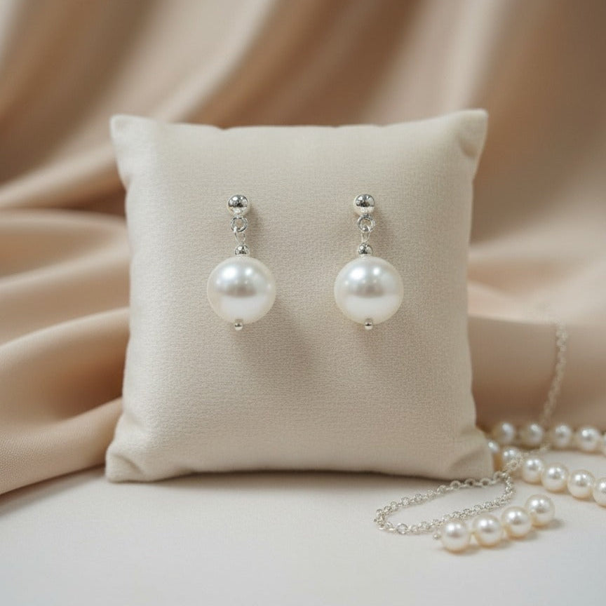 Aretes de Plata con Perla Blanca
