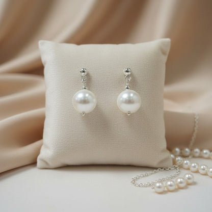 Aretes de Plata con Perla Blanca